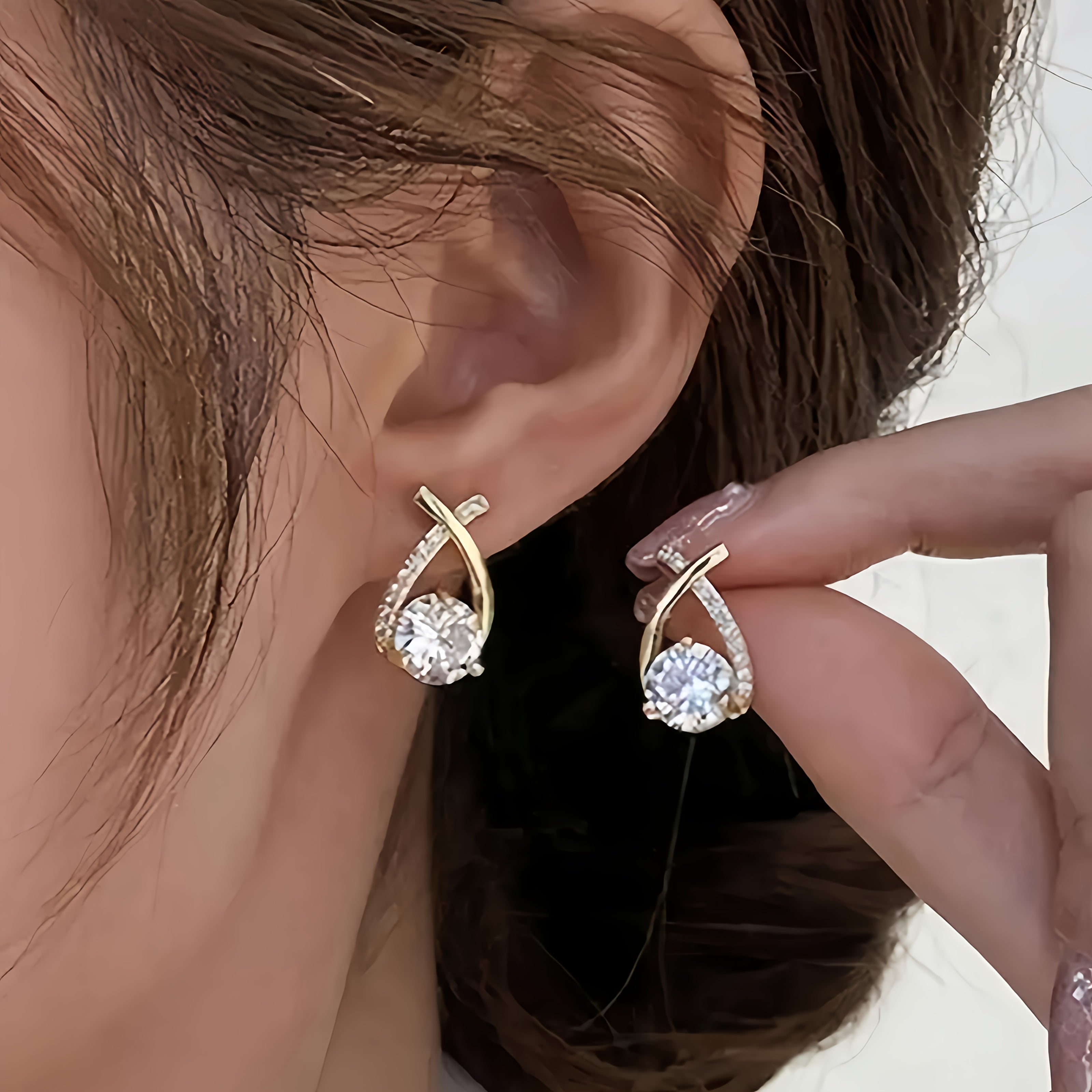 Golden Cross Zircon Stud Earrings