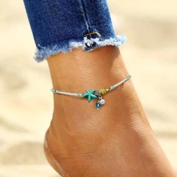 Boho Star Shell Natural Stone Anklet