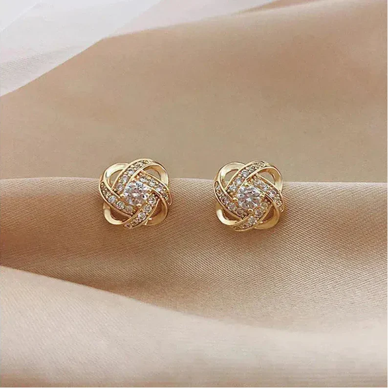 Gold Floral Spiral Crystal Earrings