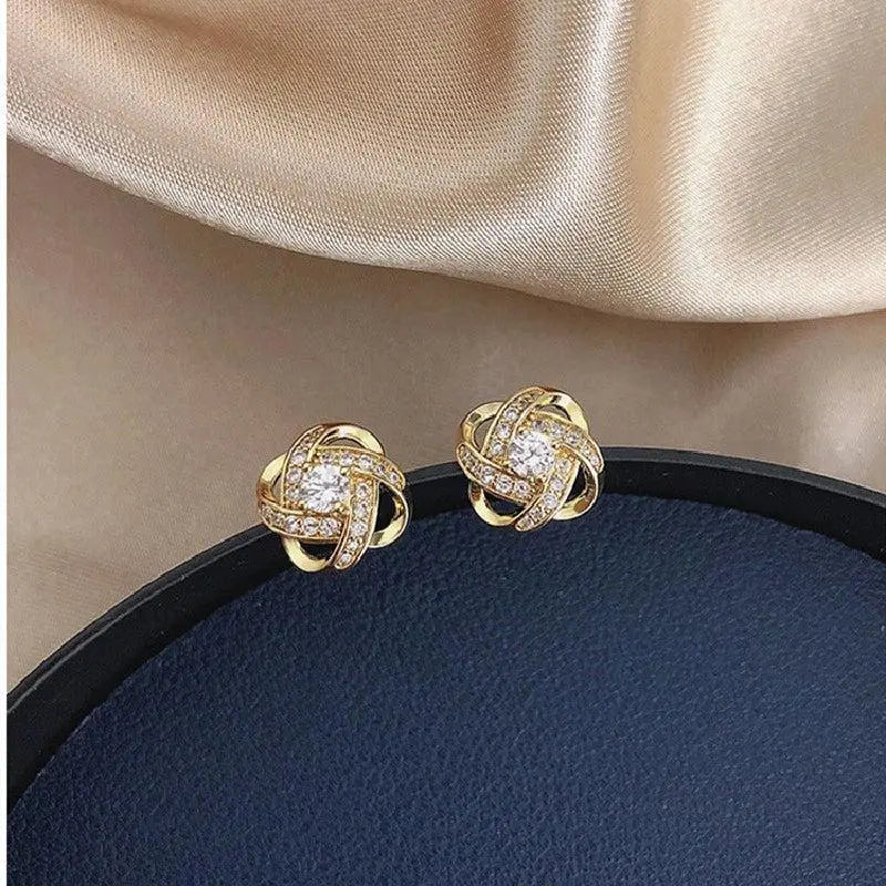 Gold Floral Spiral Crystal Earrings