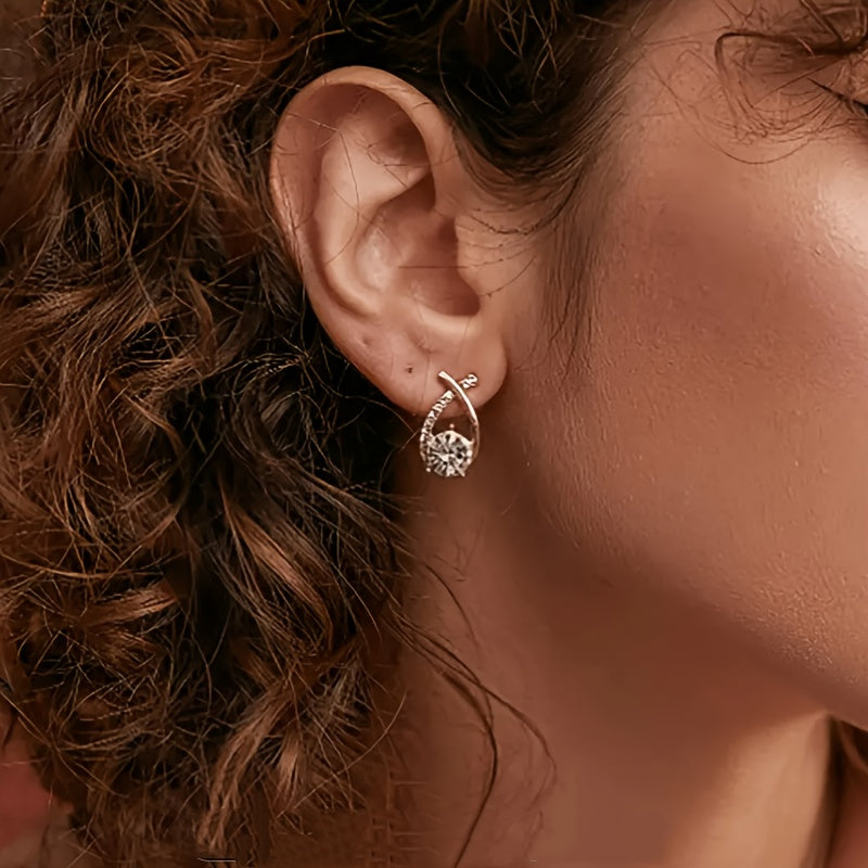 Golden Cross Zircon Stud Earrings