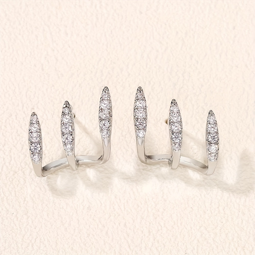 Three-Prong Crystal Stud Earrings