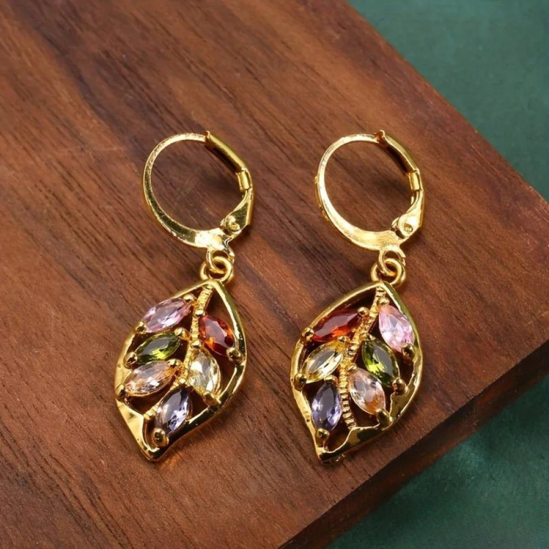 Vintage Multicolor Gold Leaf Earrings
