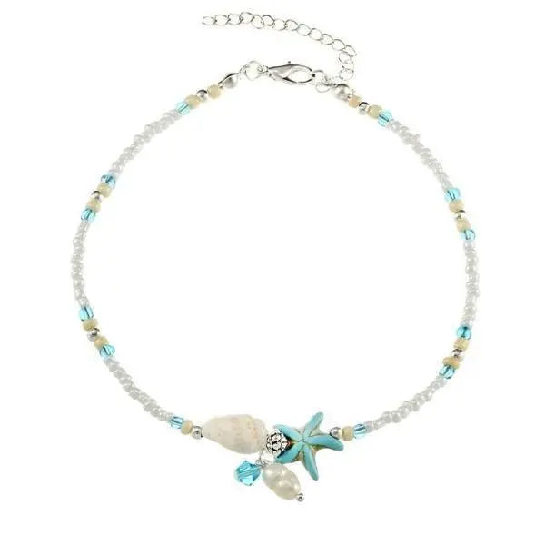 Boho Star Shell Natural Stone Anklet