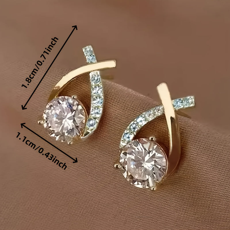 Golden Cross Zircon Stud Earrings