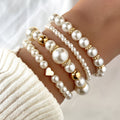 Elegant Heart Pearl Bracelet Set