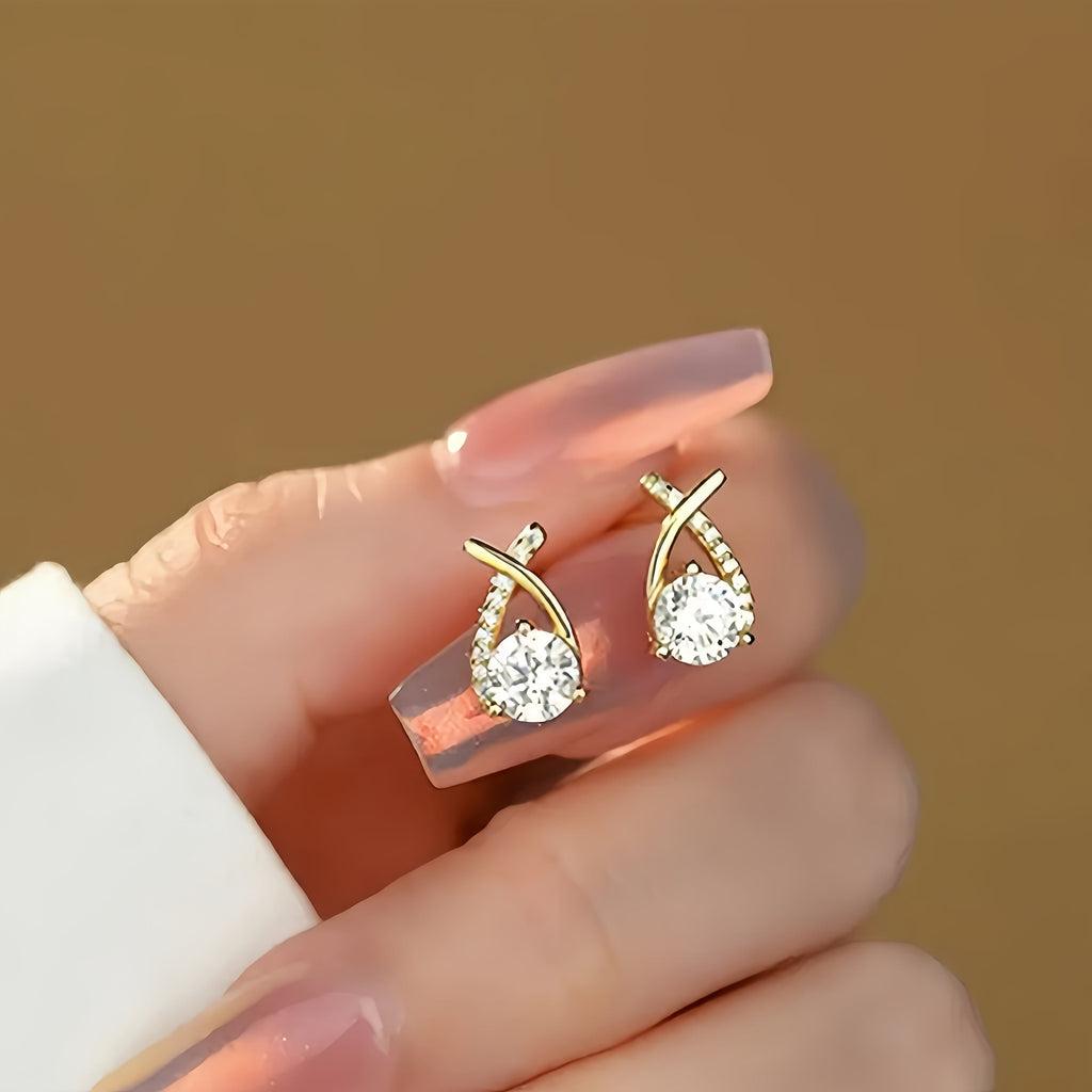 Golden Cross Zircon Stud Earrings