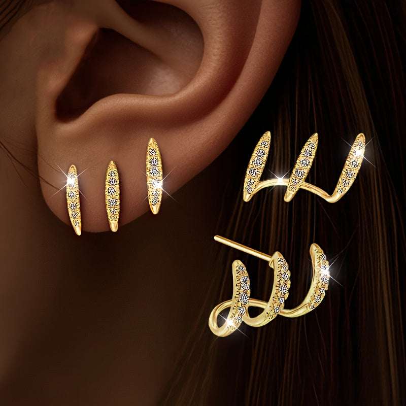 Three-Prong Crystal Stud Earrings