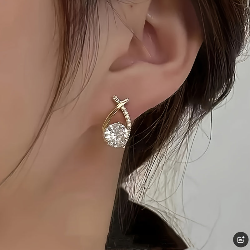 Golden Cross Zircon Stud Earrings
