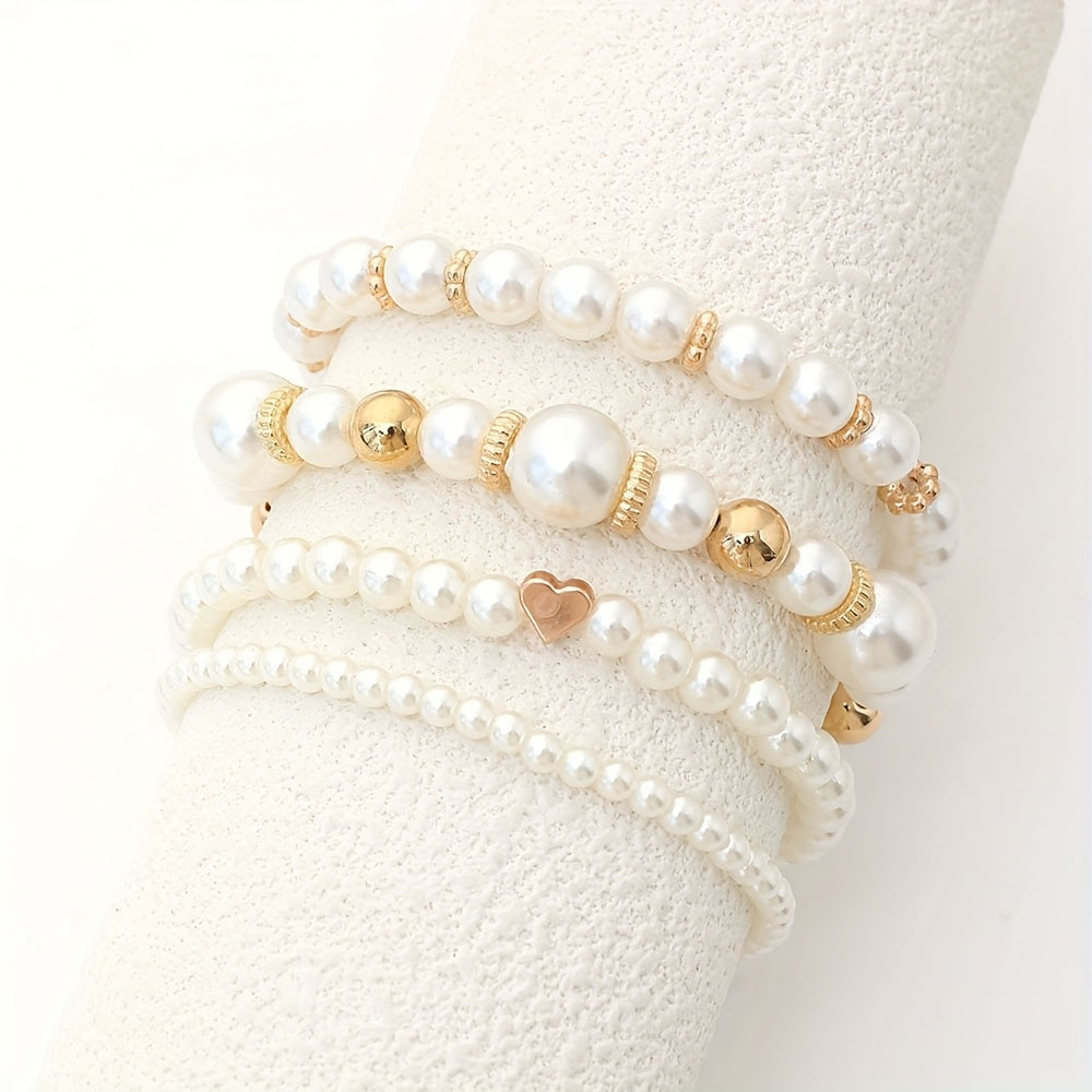 Elegant Heart Pearl Bracelet Set