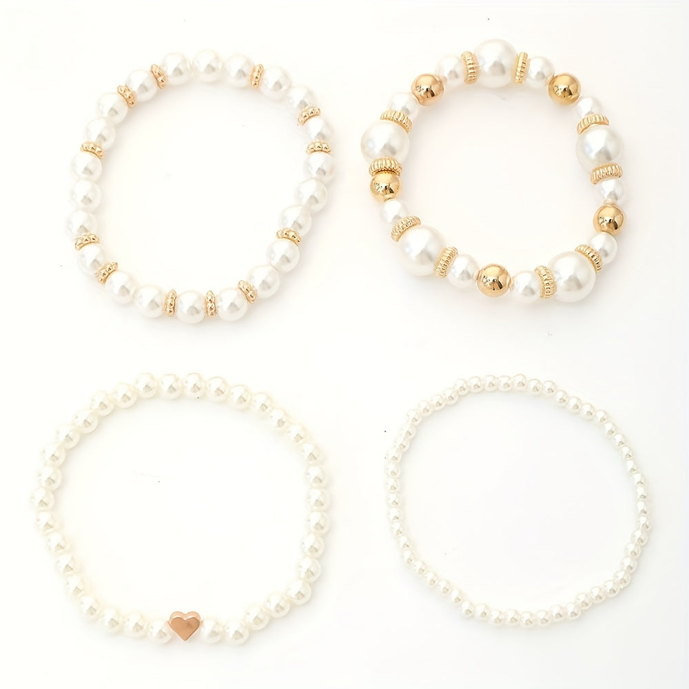 Elegant Heart Pearl Bracelet Set