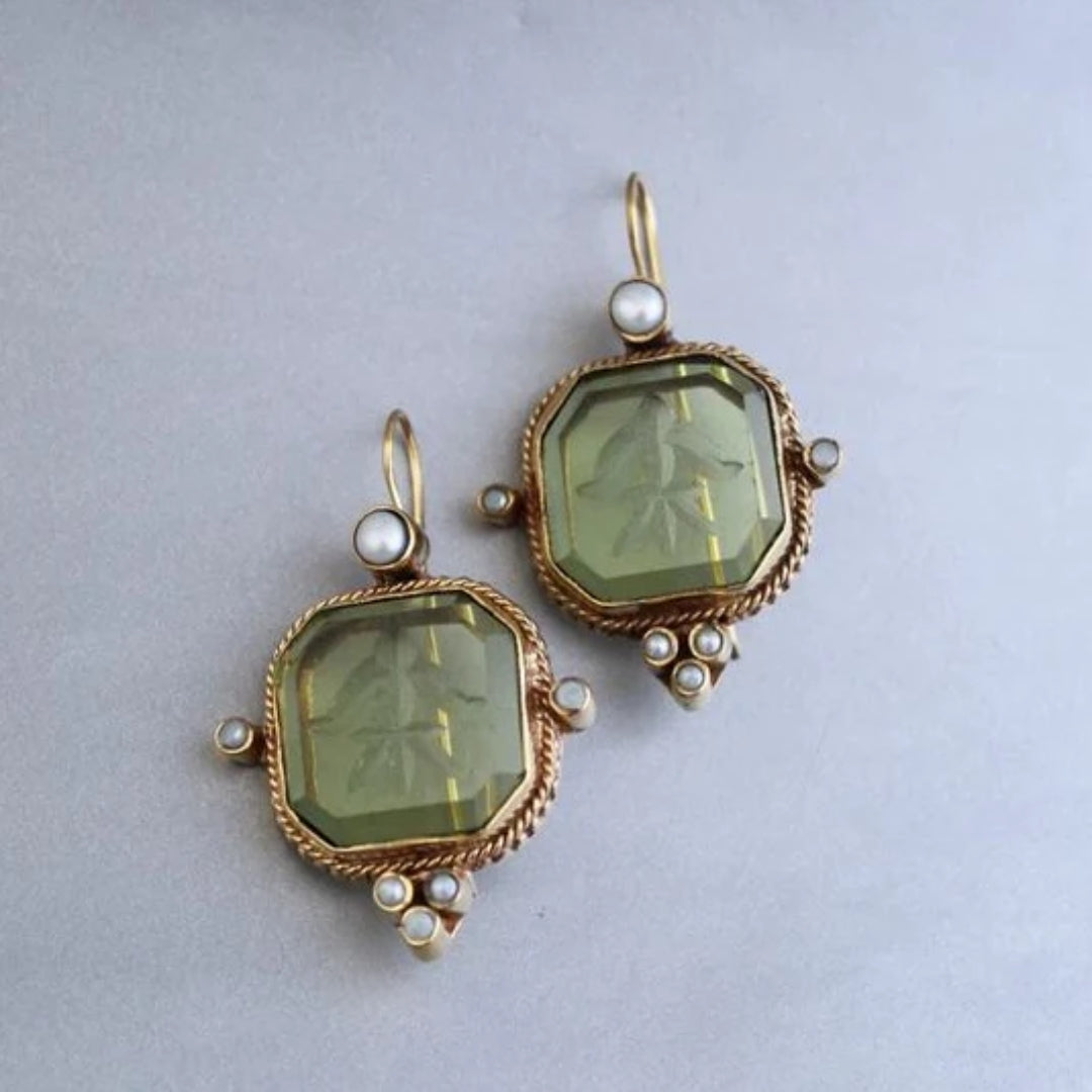 Vintage Green Crystal Drop Earrings