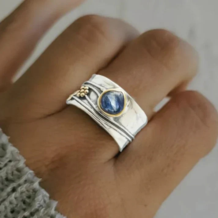 Vintage Blue Sapphire Silver Plated Ring