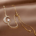 Gold Moon Charm Bracelet with CZ