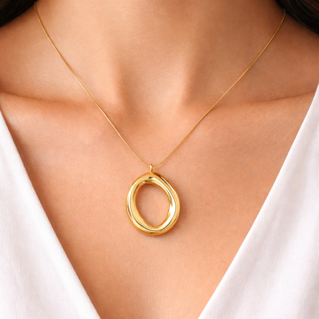 Gold Plated Oval Pendant Necklace