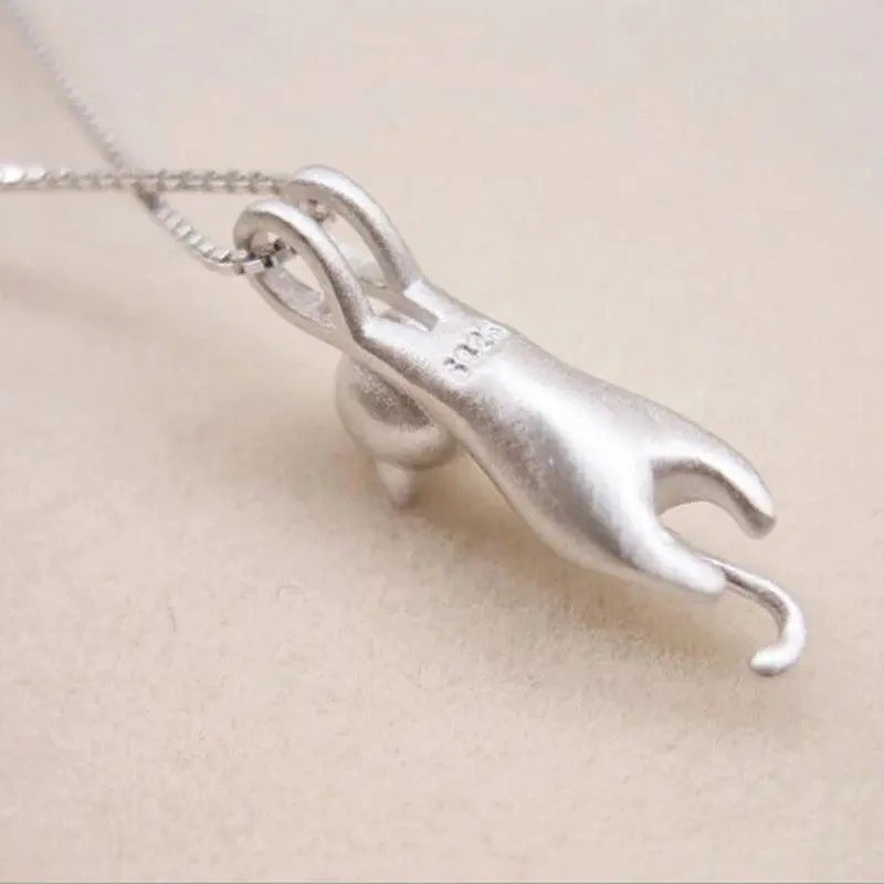 Playful Sterling Silver Kitten Necklace