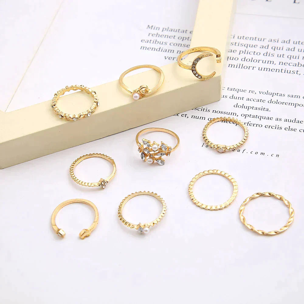 Boho 10-Piece Silver and Gold Ring Set