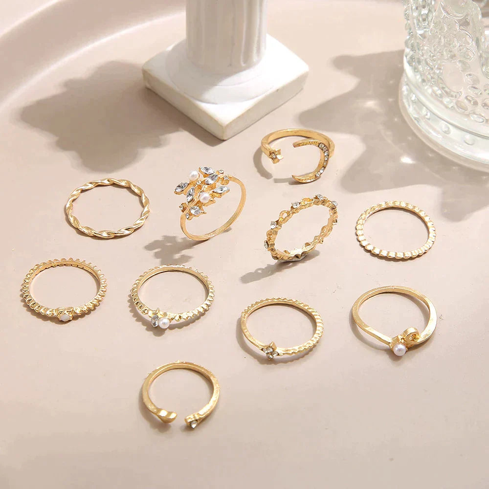 Boho 10-Piece Silver and Gold Ring Set