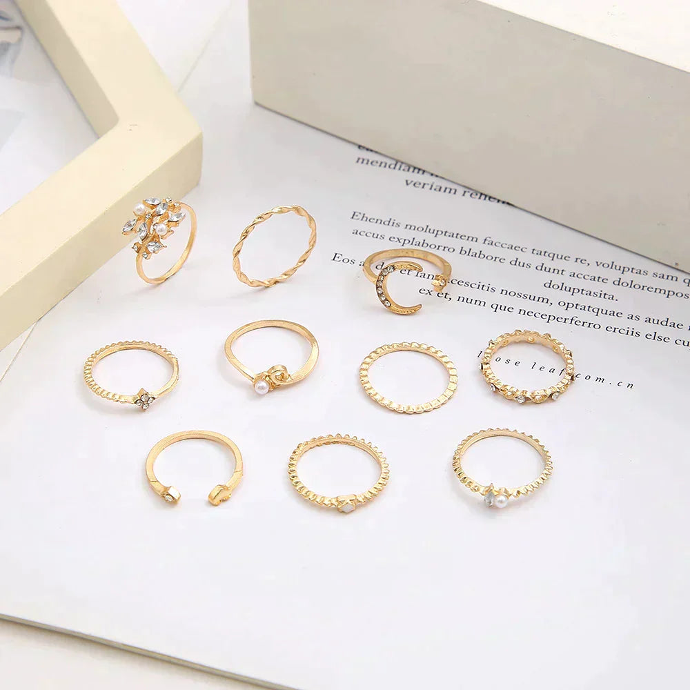 Boho 10-Piece Silver and Gold Ring Set