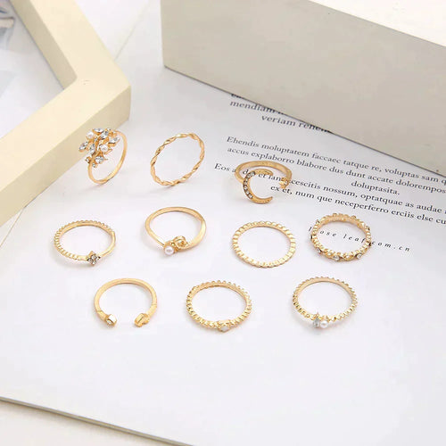 Boho 10-Piece Silver and Gold Ring Set