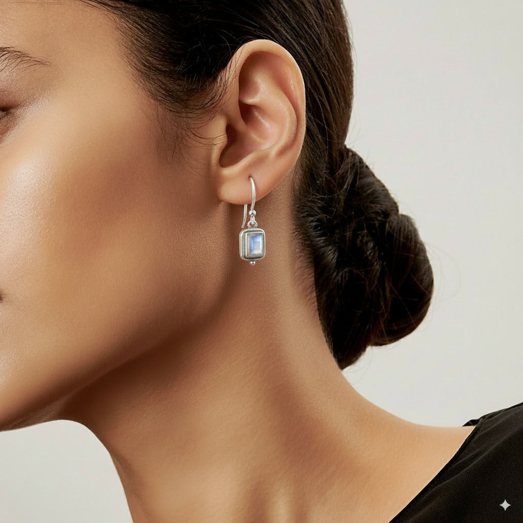 Beatriz Square Moonstone Vintage Earrings