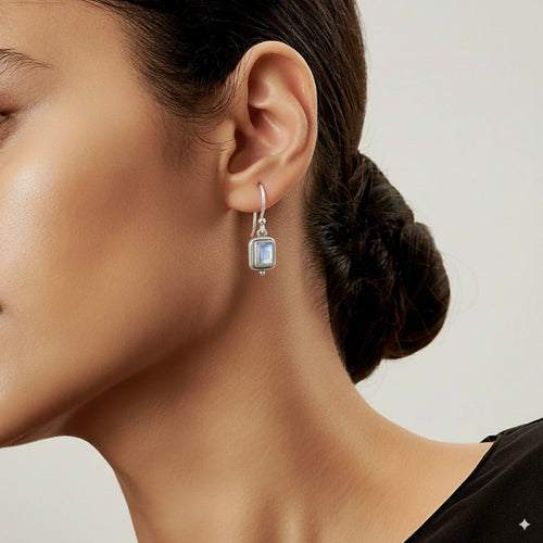 Beatriz Square Moonstone Vintage Earrings