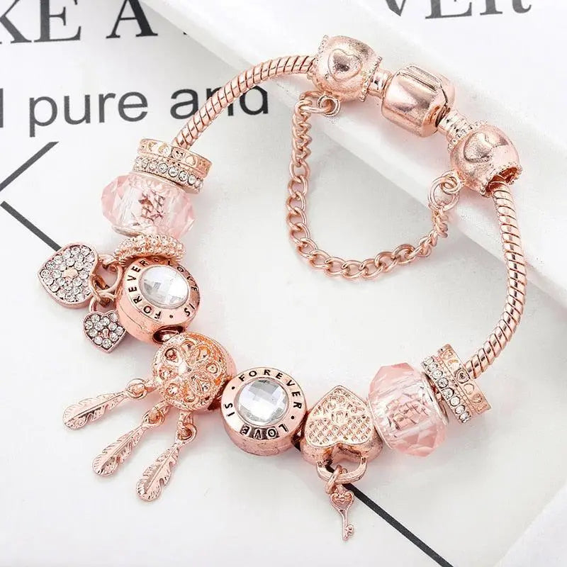 Sterling Silver Rose Dreamcatcher Charm Bracelet