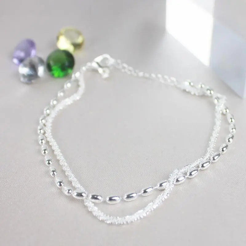 Elegant Sterling Silver Zirconia Bracelet Set