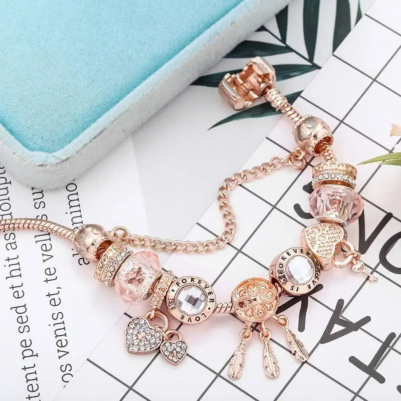 Sterling Silver Rose Dreamcatcher Charm Bracelet