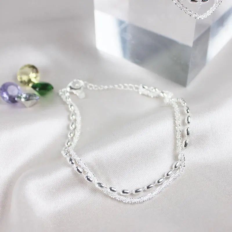 Elegant Sterling Silver Zirconia Bracelet Set