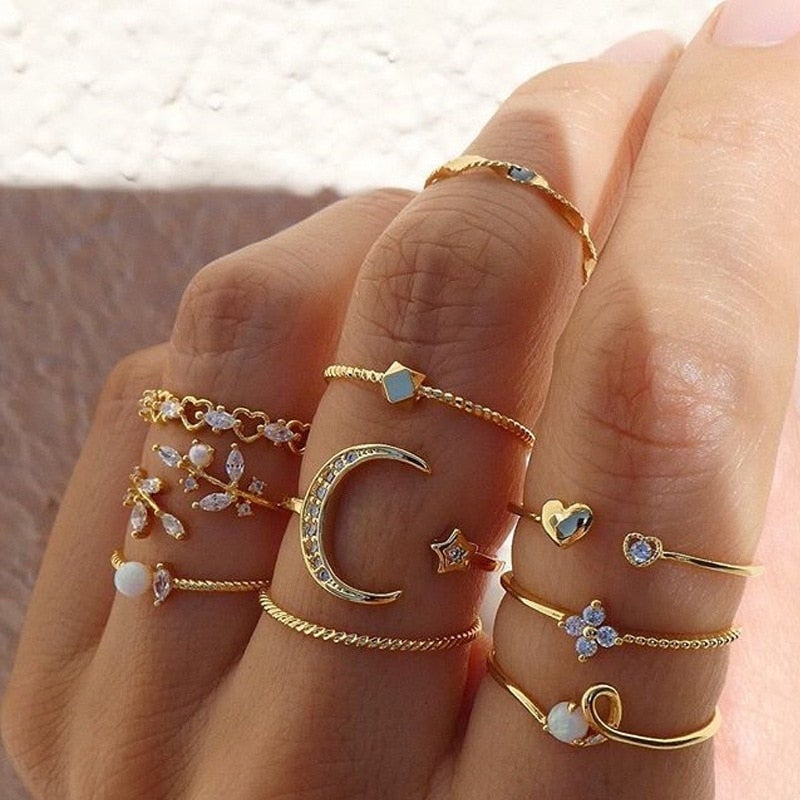 Boho 10-Piece Silver and Gold Ring Set