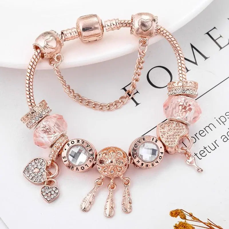 Sterling Silver Rose Dreamcatcher Charm Bracelet
