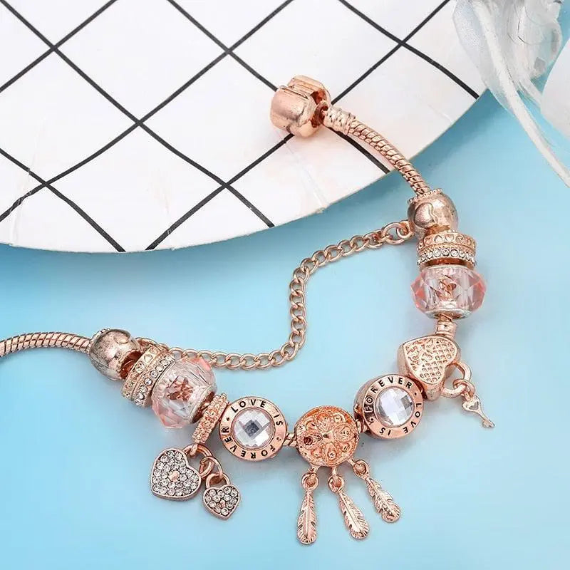 Sterling Silver Rose Dreamcatcher Charm Bracelet
