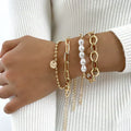 Gold Pearl Charm Bracelet Set