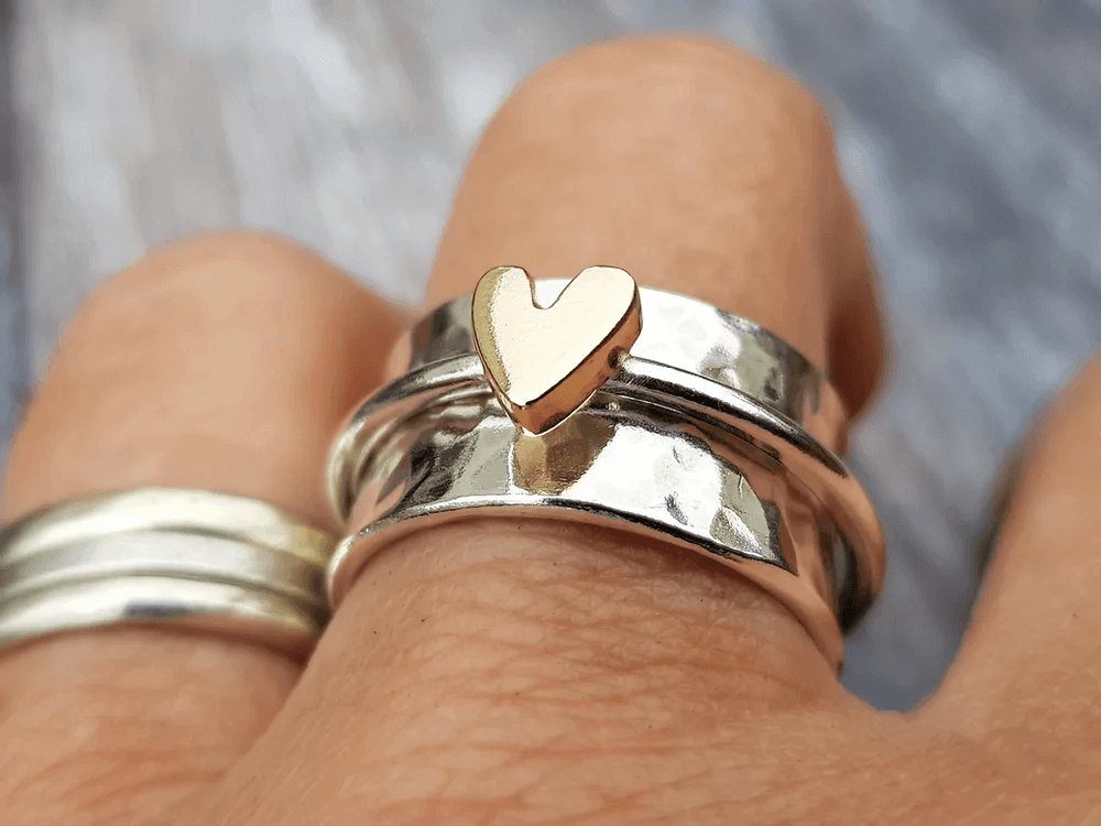 Mireia Gold Heart Silver Ring