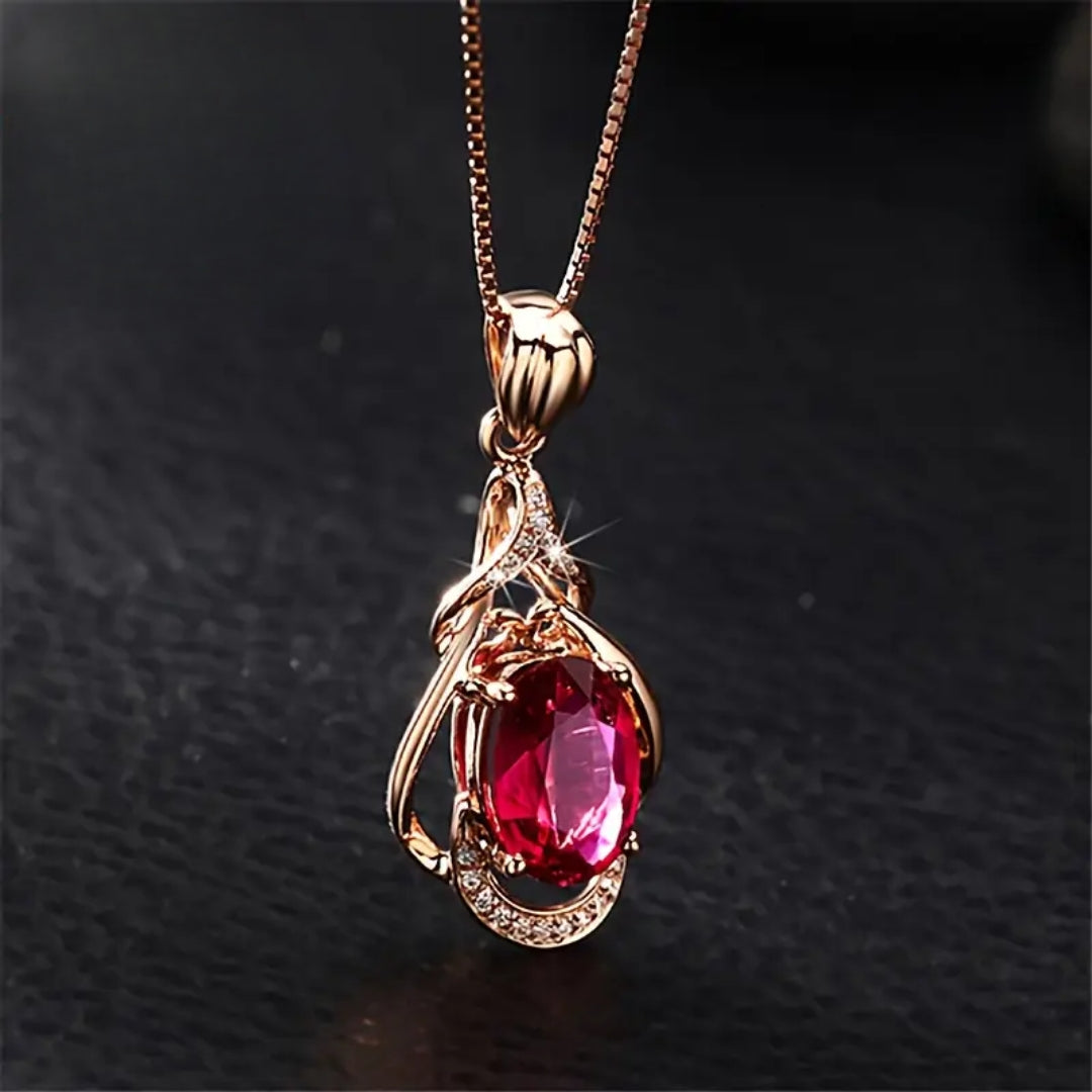 Elegant Gold and Red Crystal Necklace