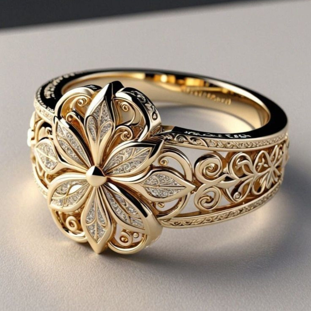 Gold Floral Zircon Ring
