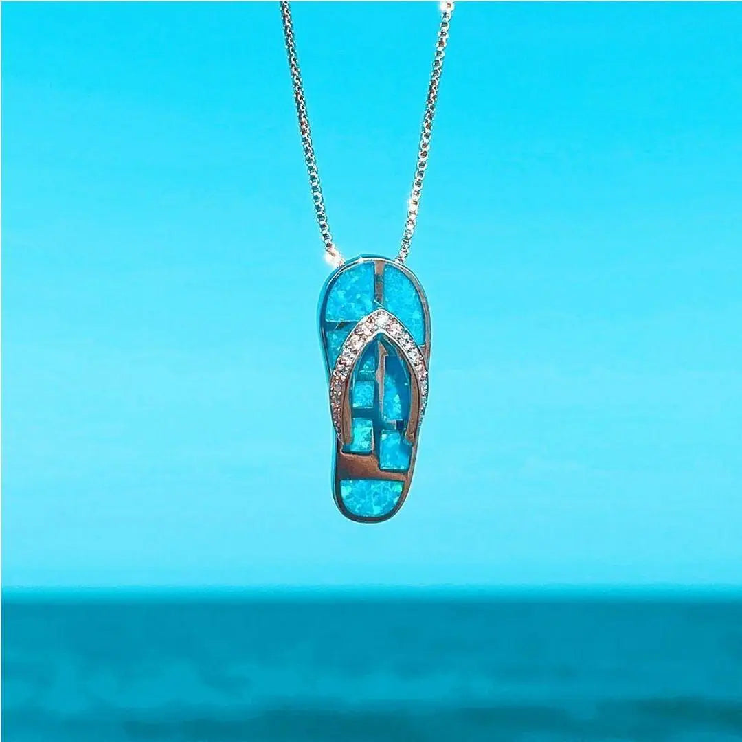 Sterling Silver Blue Opal Flip Flop Pendant Necklace
