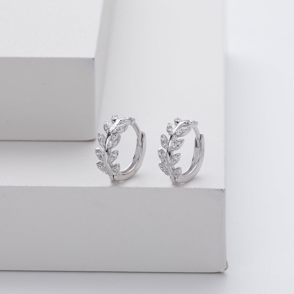 Sterling Silver Leaf Hoop Earrings