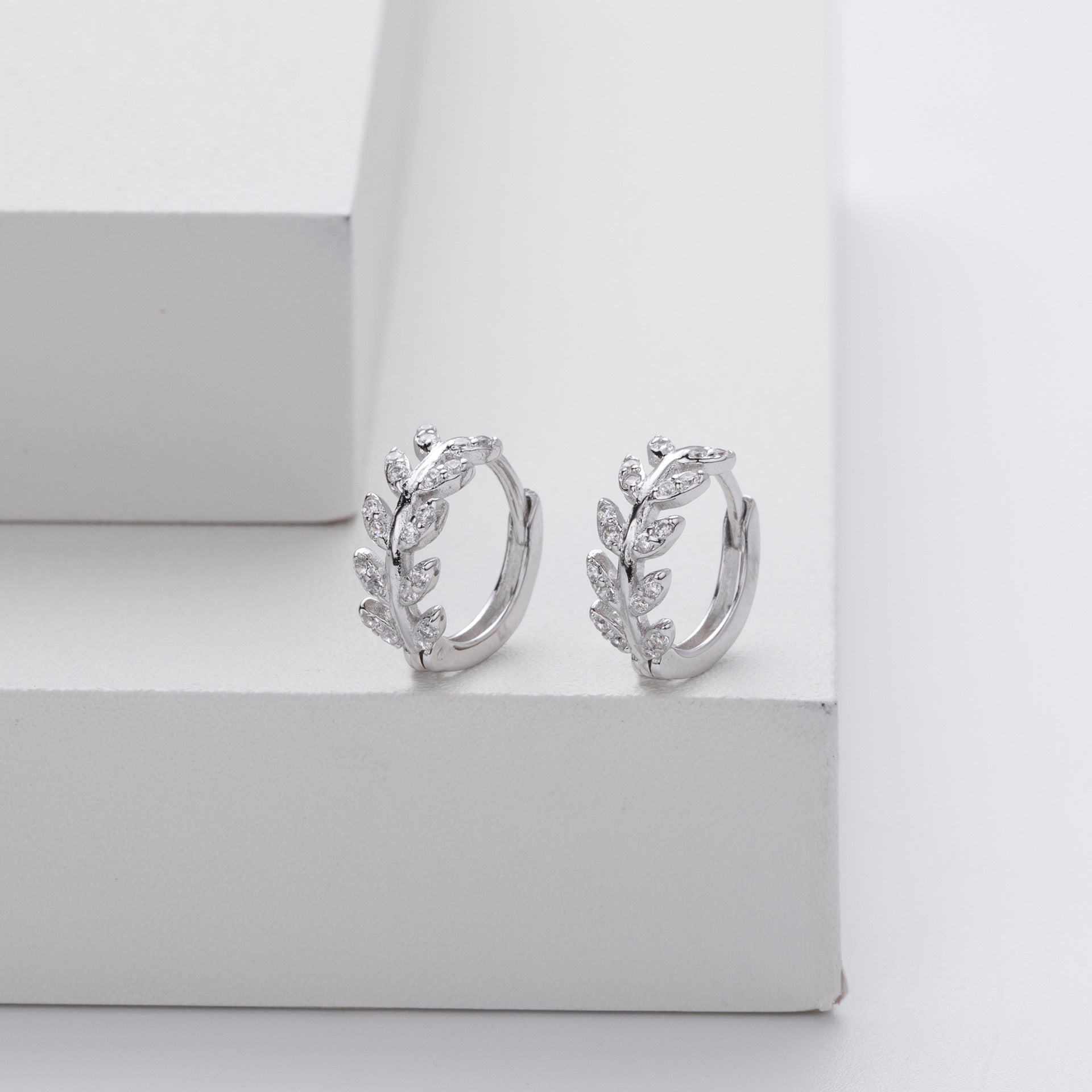 Sterling Silver Leaf Hoop Earrings