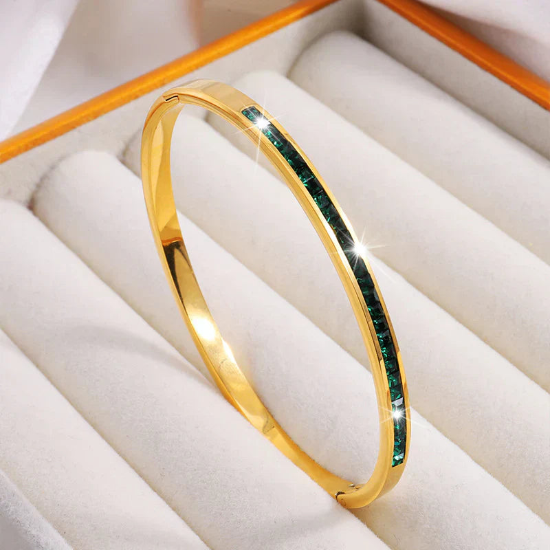 Gold Bracelet with Green Stones