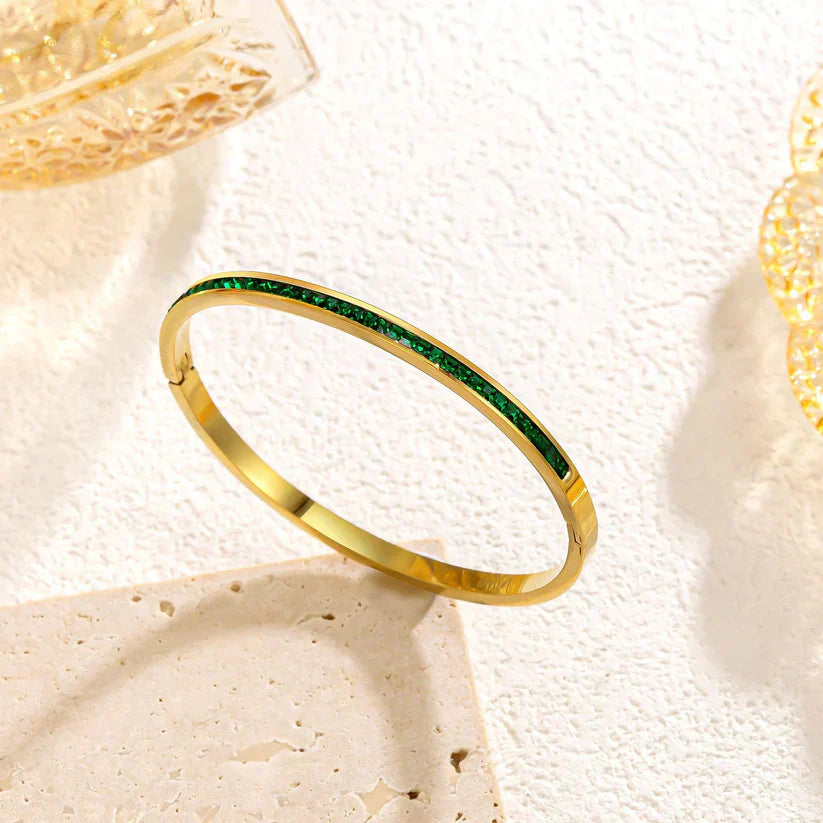 Gold Bracelet with Green Stones