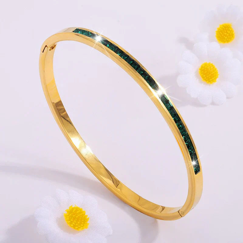 Gold Bracelet with Green Stones