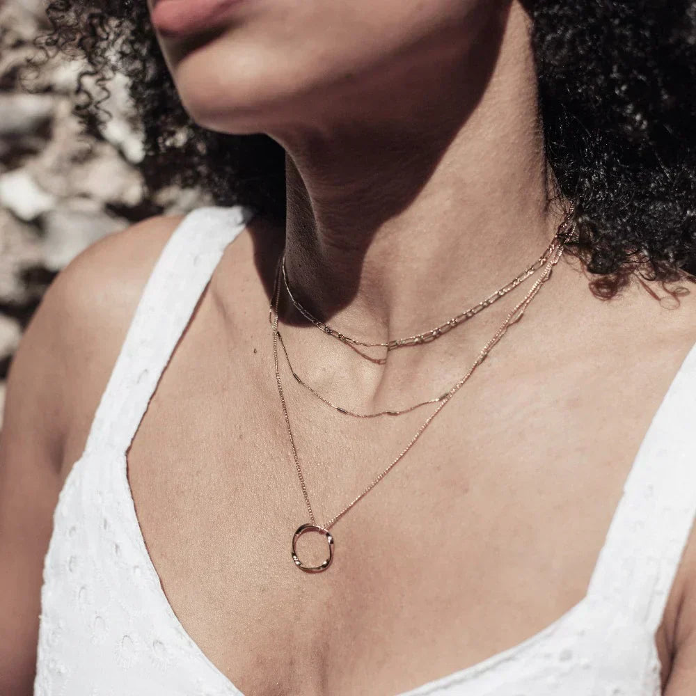 Gold Triple Layer Open Circle Necklace