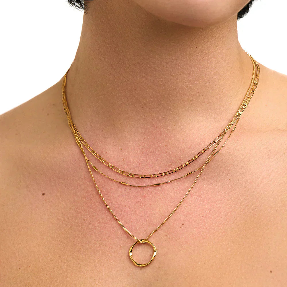 Gold Triple Layer Open Circle Necklace