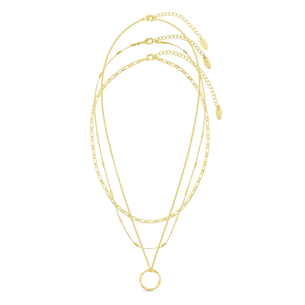 Gold Triple Layer Open Circle Necklace