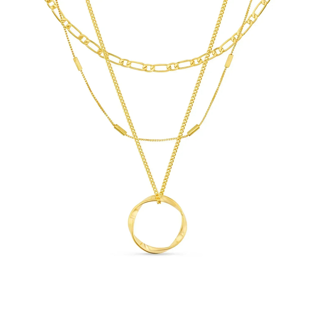 Gold Triple Layer Open Circle Necklace