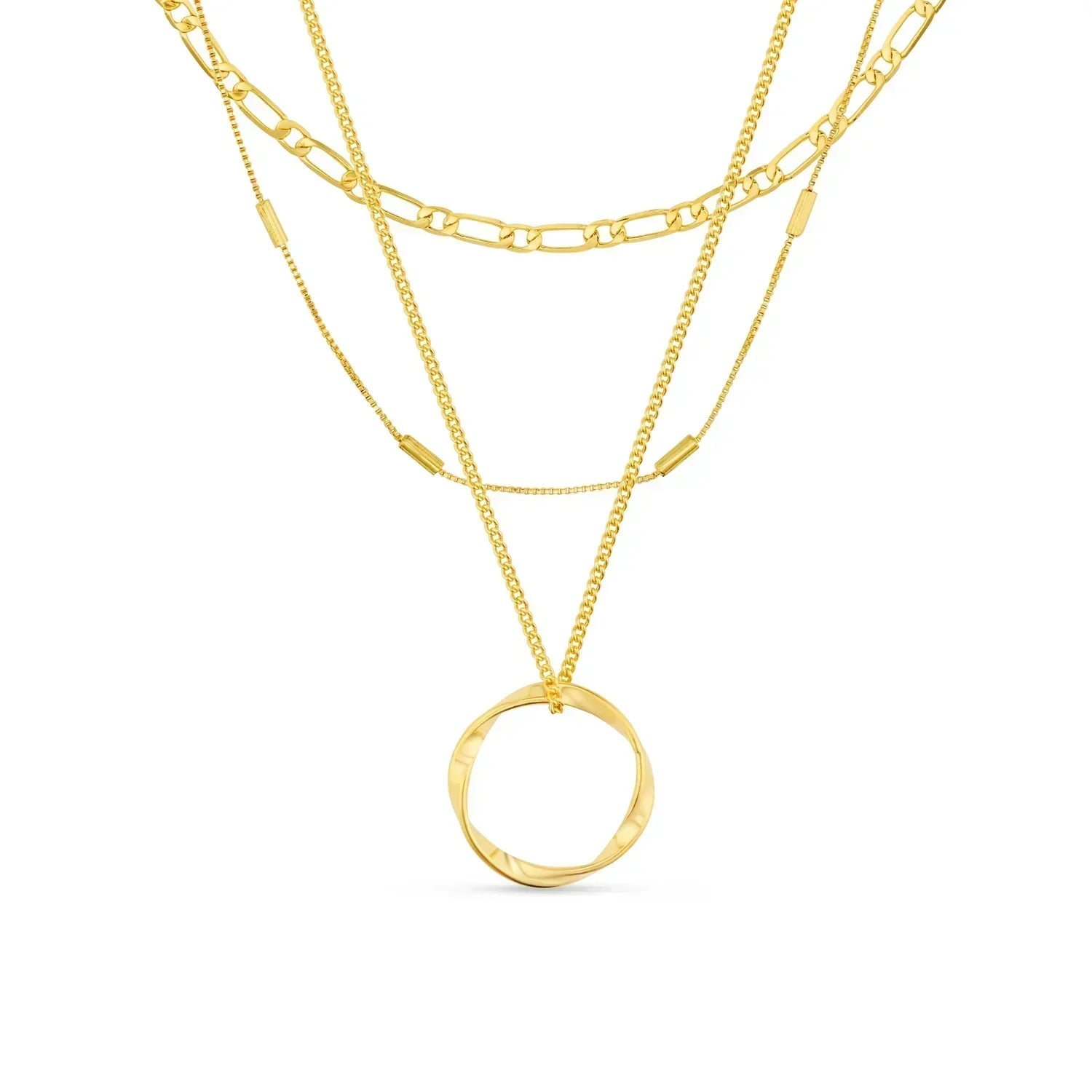Gold Triple Layer Open Circle Necklace