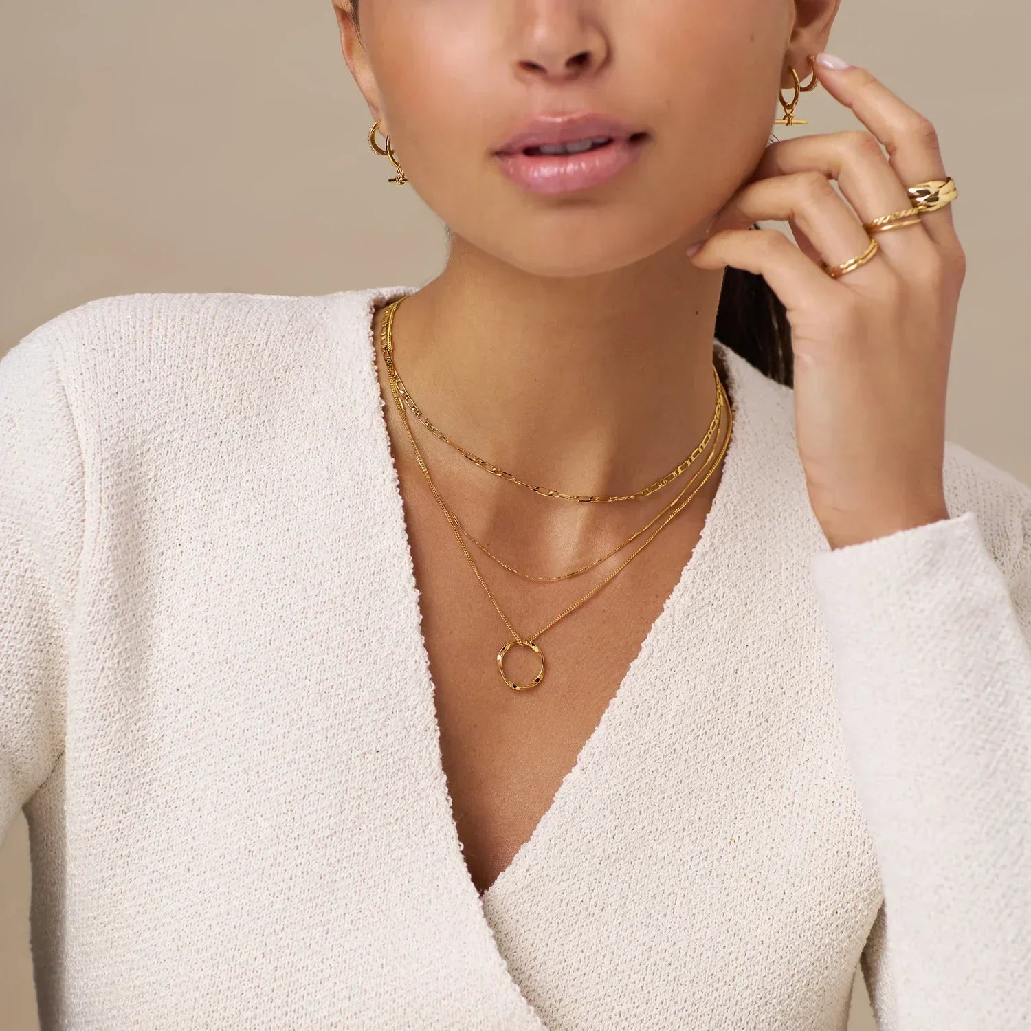Gold Triple Layer Open Circle Necklace
