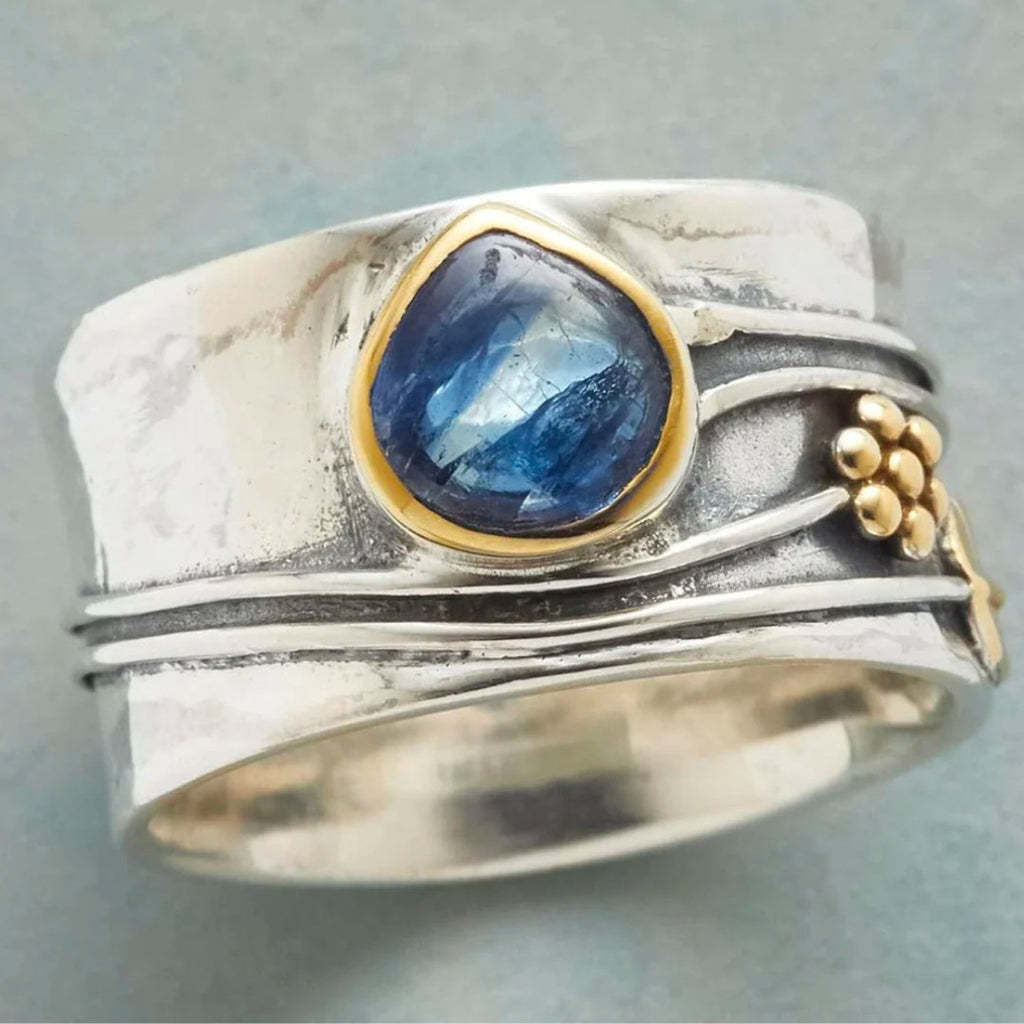 Vintage Blue Sapphire Silver Plated Ring